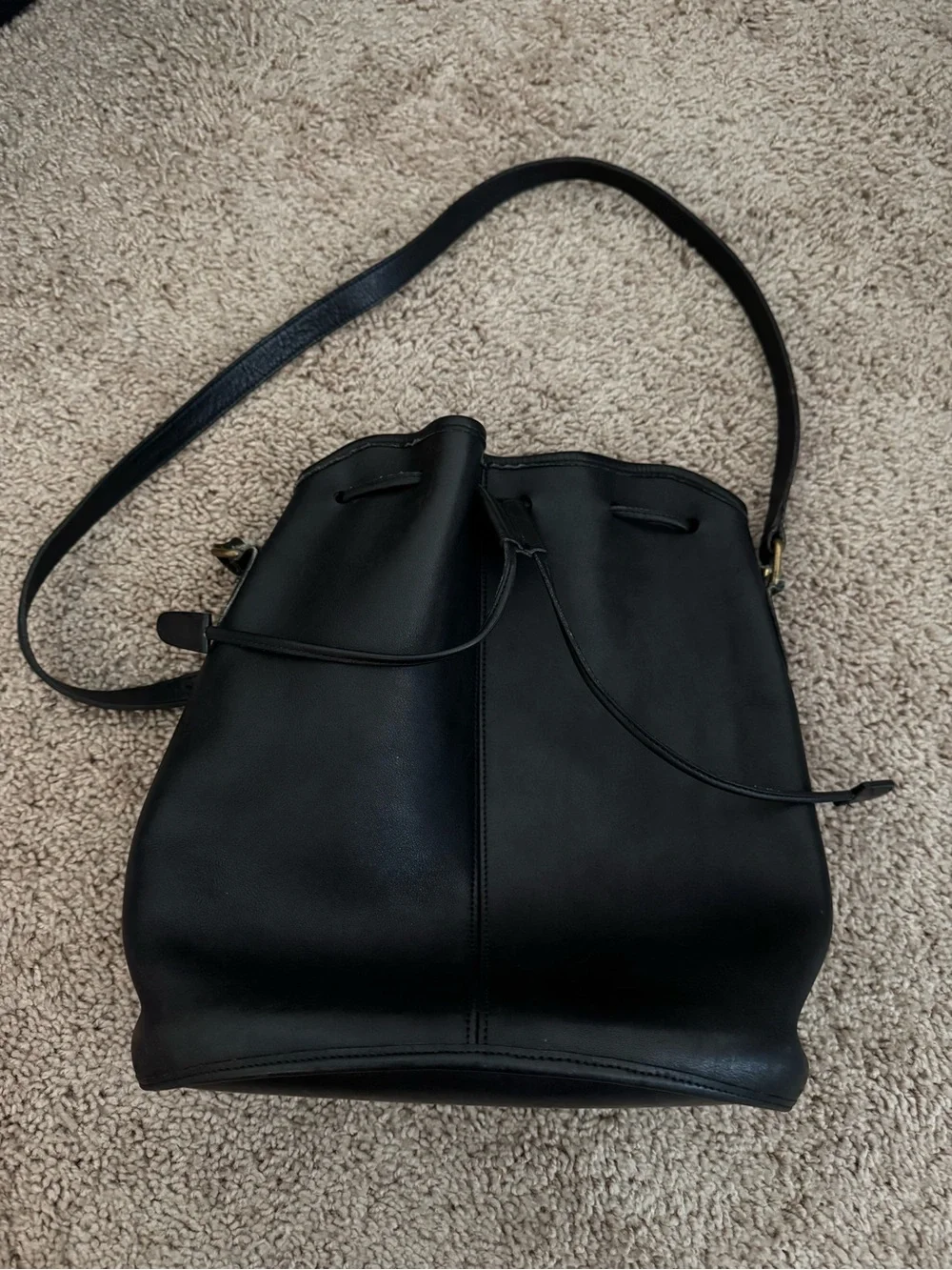 Vintage Coach Classic Black Leather Drawstring Bucket Bag - Picture 1 of 7
